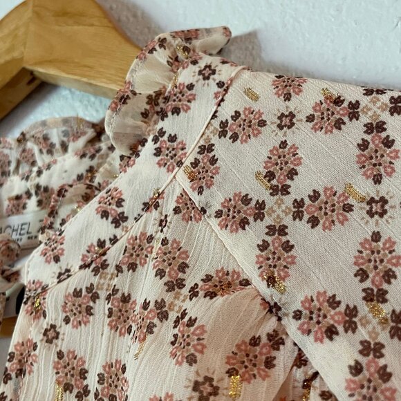Rachel Zoe Boho Peasant Flowy Ruffle Blouse Floral Size L - Picture 5 of 8